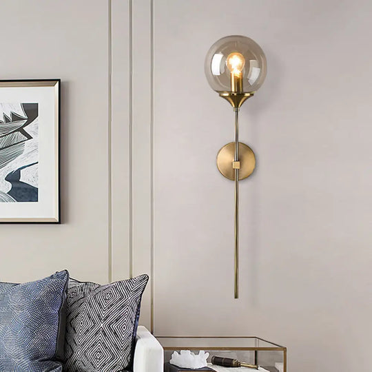 Amber/Smoke Gray Glass Brass Sconce Wall Lamp With Single Bulb - Simple And Elegant Light Fixture