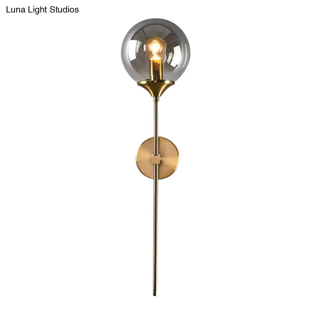 Amber/Smoke Gray Glass Brass Sconce Wall Lamp With Single Bulb - Simple And Elegant Light Fixture