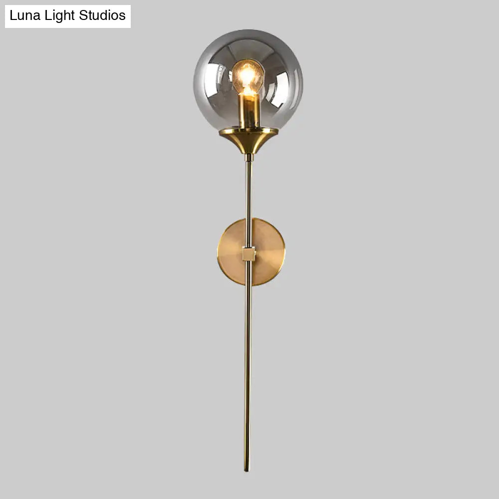 Amber/Smoke Gray Glass Brass Sconce Wall Lamp With Single Bulb - Simple And Elegant Light Fixture