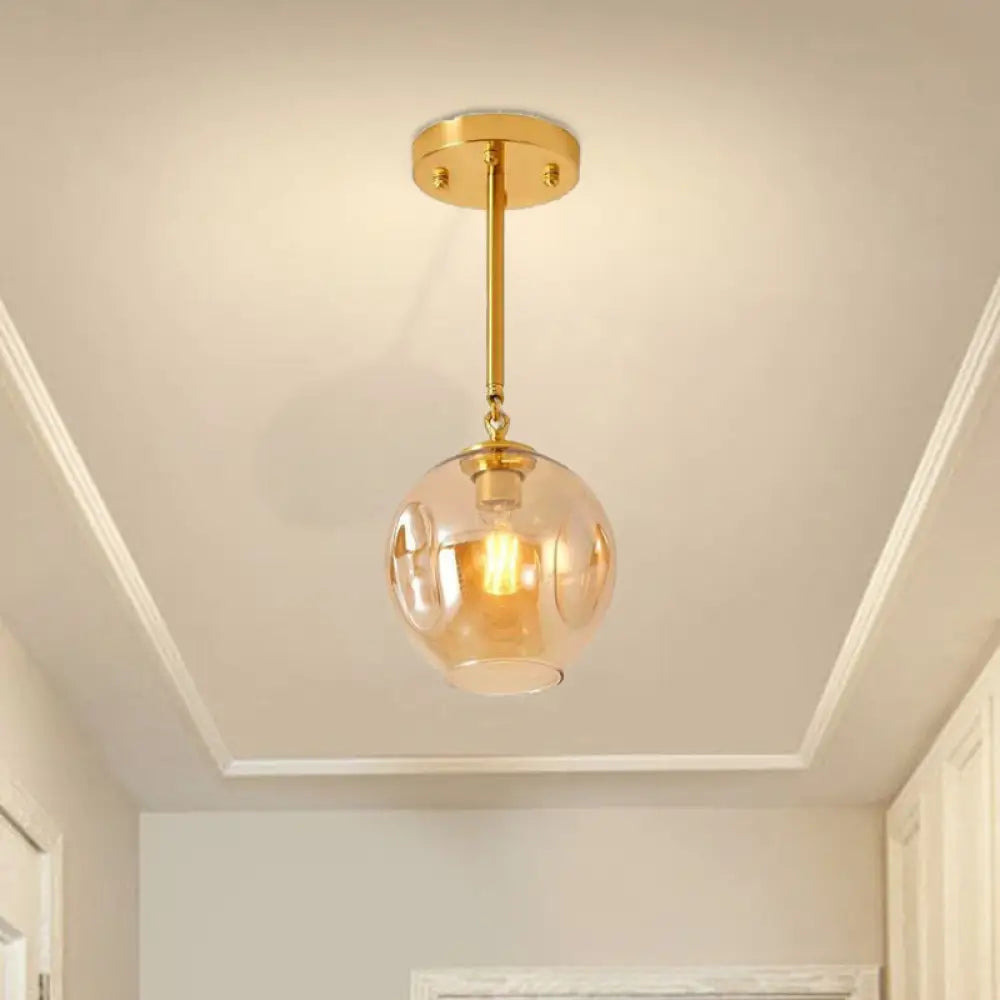 Amber/Smoke Gray Glass Semi Flush Light Fixture - Nordic Ceiling Mount For Hallway 1-Light Amber