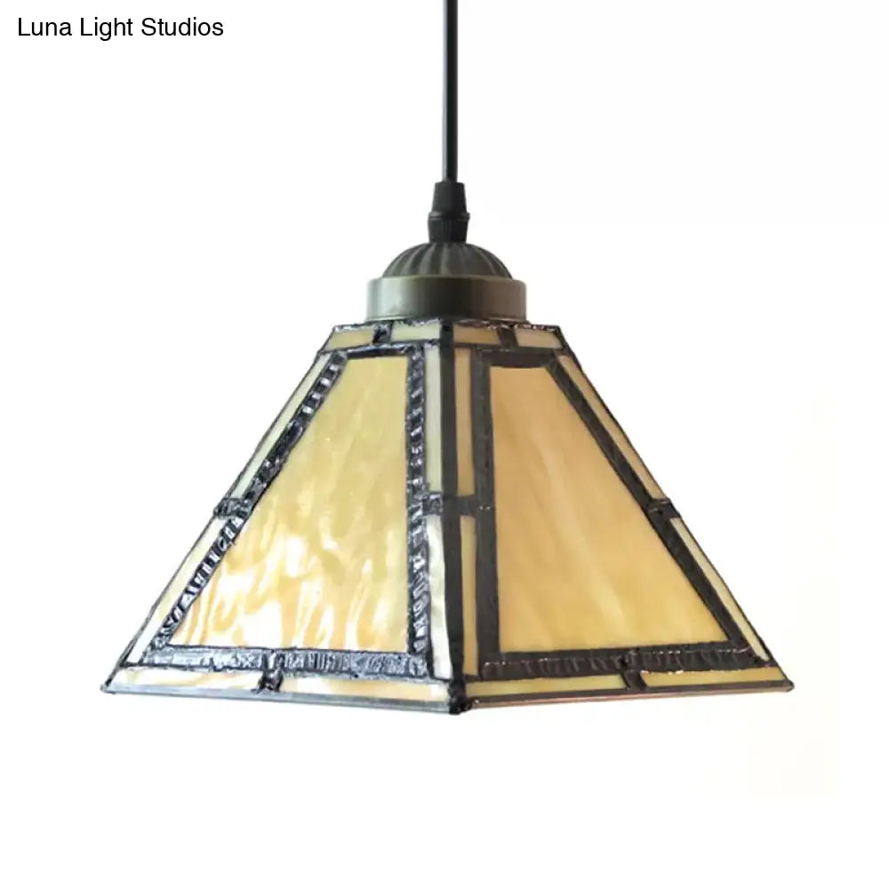 Amber Stained Glass Pendant Lamp - Mission Style Hanging Light Kit For Kitchen