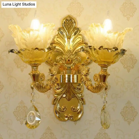 Modern Amber Glass Hanging Chandelier - Gold Living Room Pendant Light 2 /