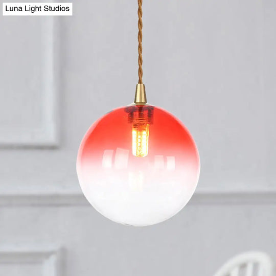 Macaron Globe Pendant Light With Amber/White/Red Glass - Ideal For Bedroom Suspension Lighting