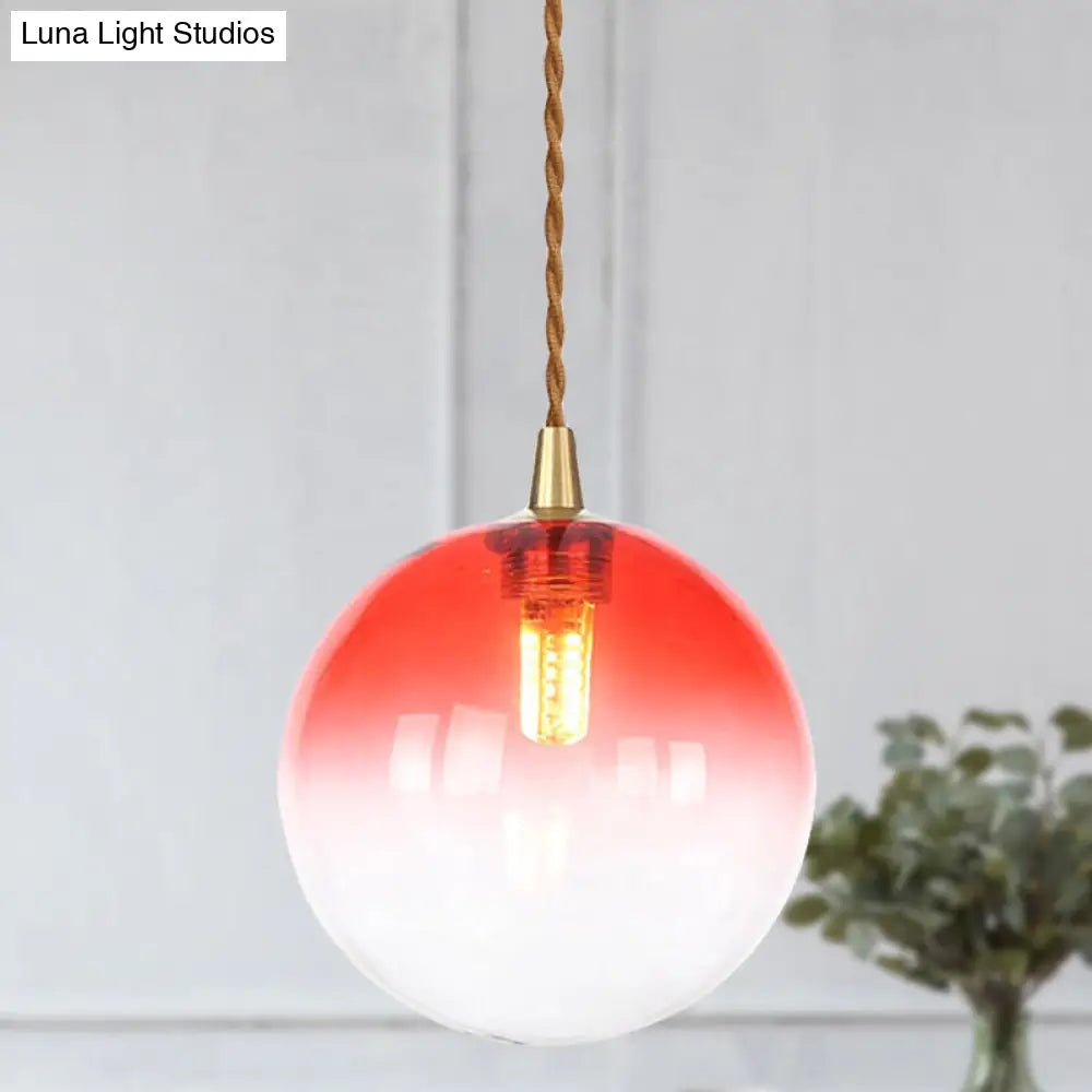 Macaron Globe Pendant Light With Amber/White/Red Glass - Ideal For Bedroom Suspension Lighting Red