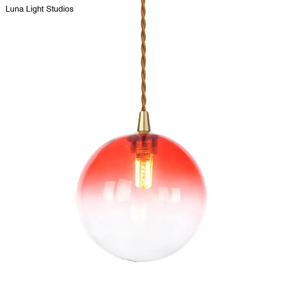 Amber/White/Red Macaron Glass Pendant Light Fixture - 1 Suspension With Rope For Bedroom