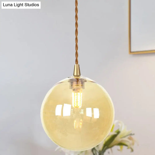 Macaron Globe Pendant Light With Amber/White/Red Glass - Ideal For Bedroom Suspension Lighting