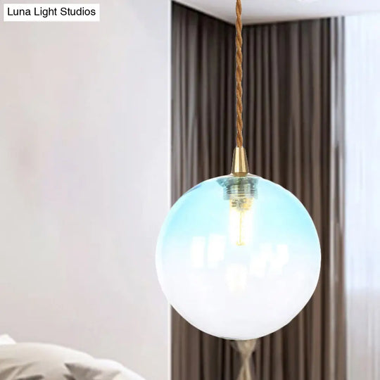 Amber/White/Red Macaron Glass Pendant Light Fixture - 1 Suspension With Rope For Bedroom