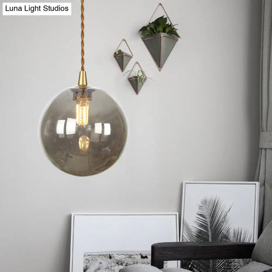 Macaron Globe Pendant Light With Amber/White/Red Glass - Ideal For Bedroom Suspension Lighting