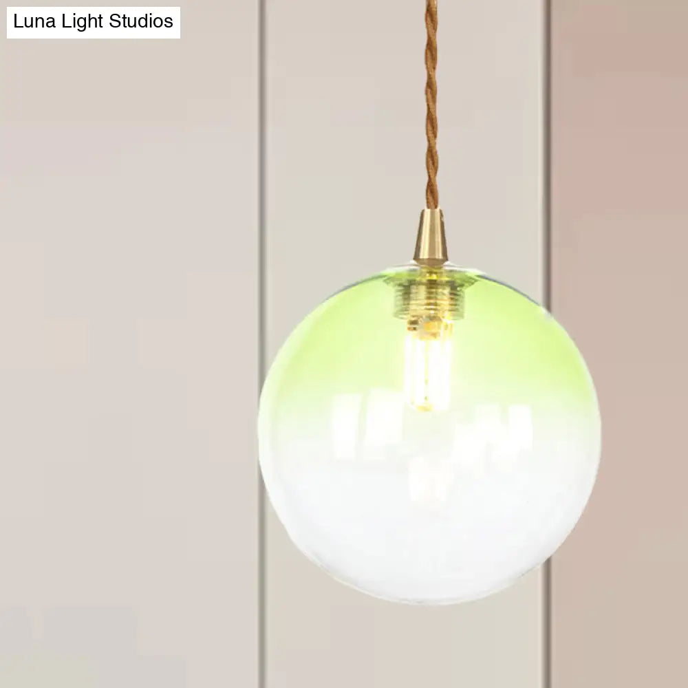 Macaron Globe Pendant Light With Amber/White/Red Glass - Ideal For Bedroom Suspension Lighting