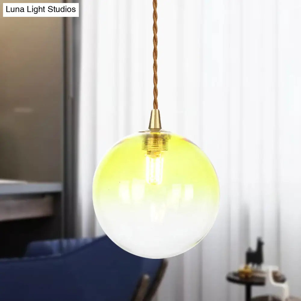 Macaron Globe Pendant Light With Amber/White/Red Glass - Ideal For Bedroom Suspension Lighting