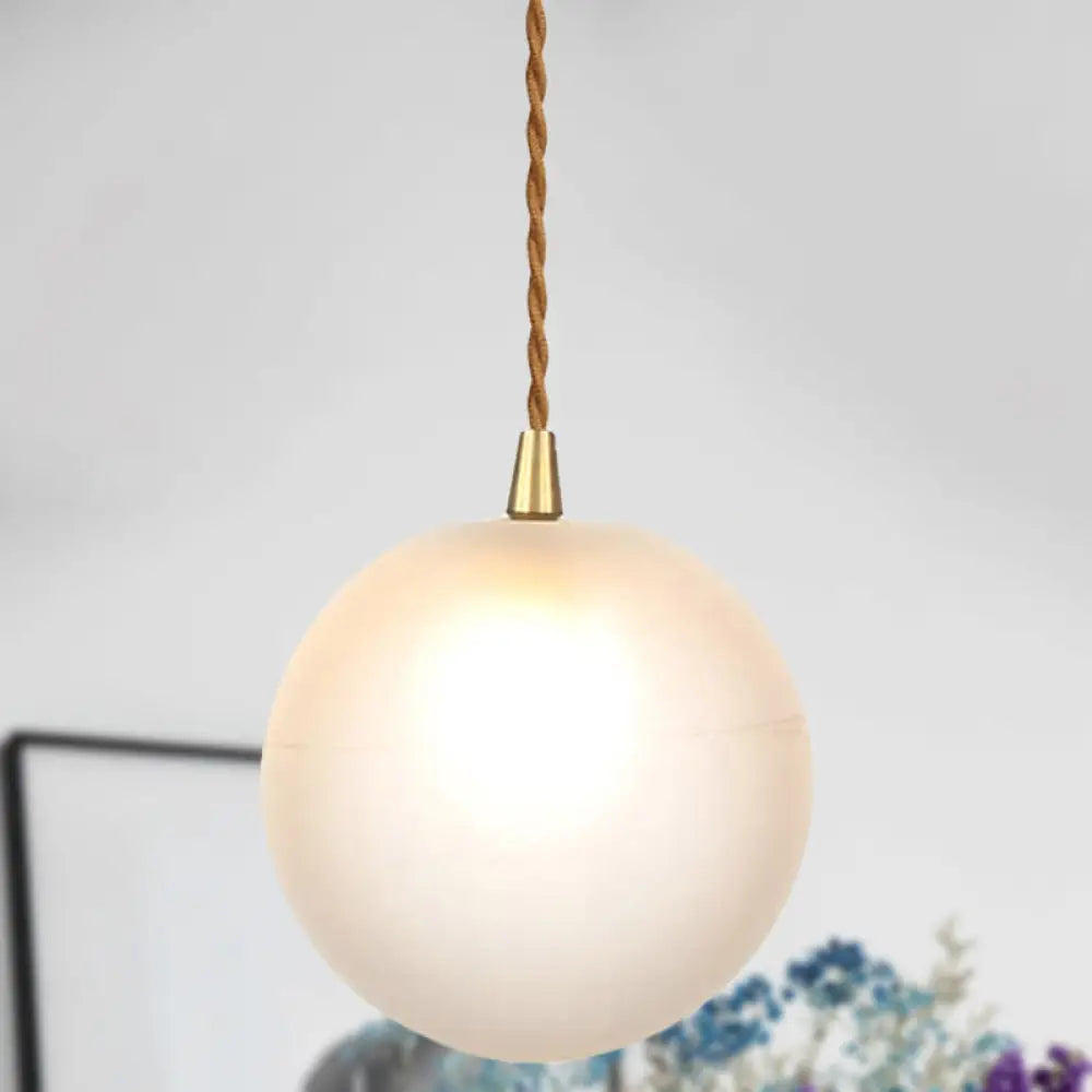 Amber/White/Red Macaron Glass Pendant Light Fixture - 1 Suspension With Rope For Bedroom White