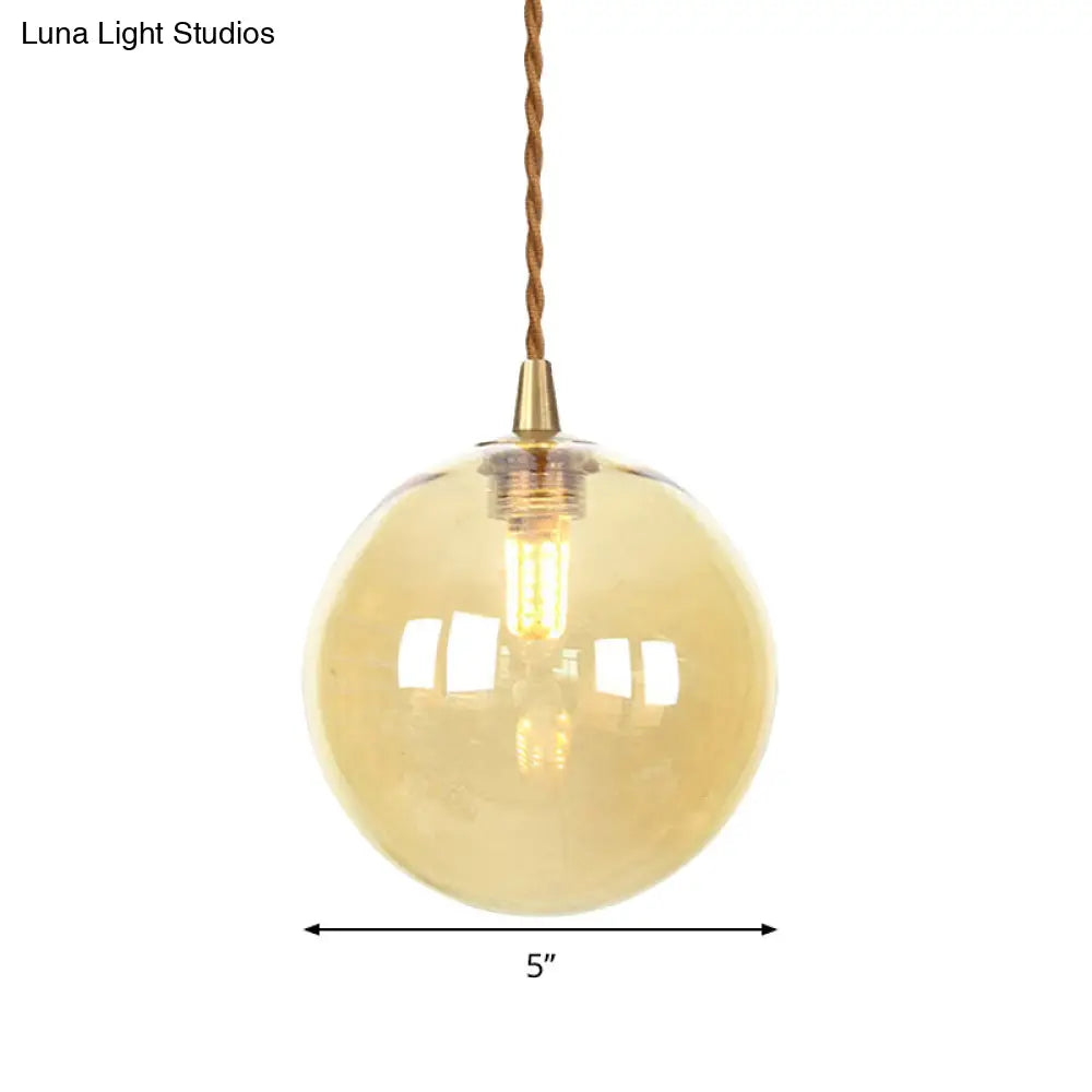 Macaron Globe Pendant Light With Amber/White/Red Glass - Ideal For Bedroom Suspension Lighting