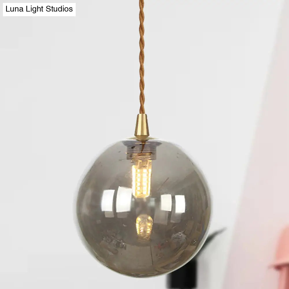 Macaron Globe Pendant Light With Amber/White/Red Glass - Ideal For Bedroom Suspension Lighting Smoke