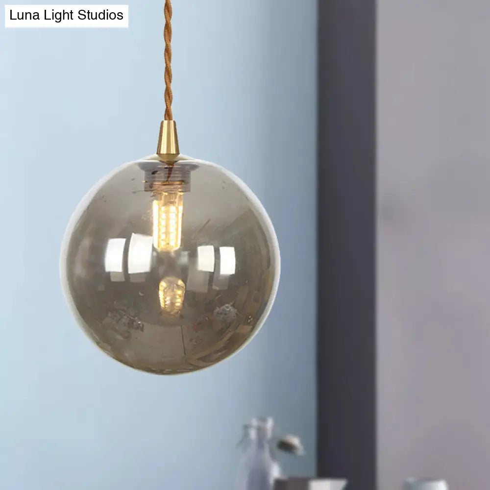 Macaron Globe Pendant Light With Amber/White/Red Glass - Ideal For Bedroom Suspension Lighting