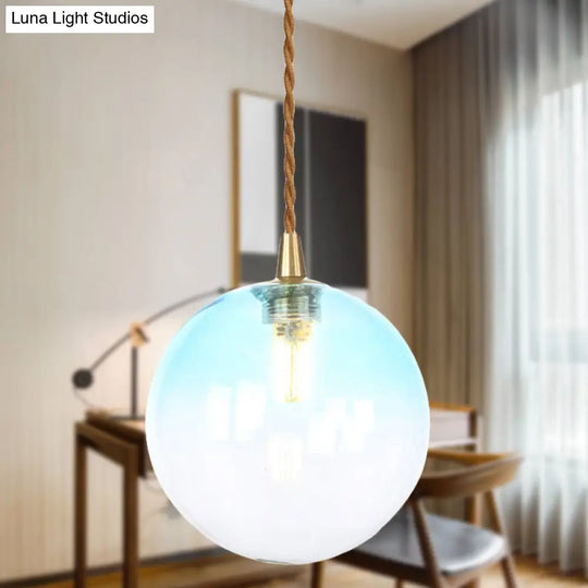 Macaron Globe Pendant Light With Amber/White/Red Glass - Ideal For Bedroom Suspension Lighting Blue