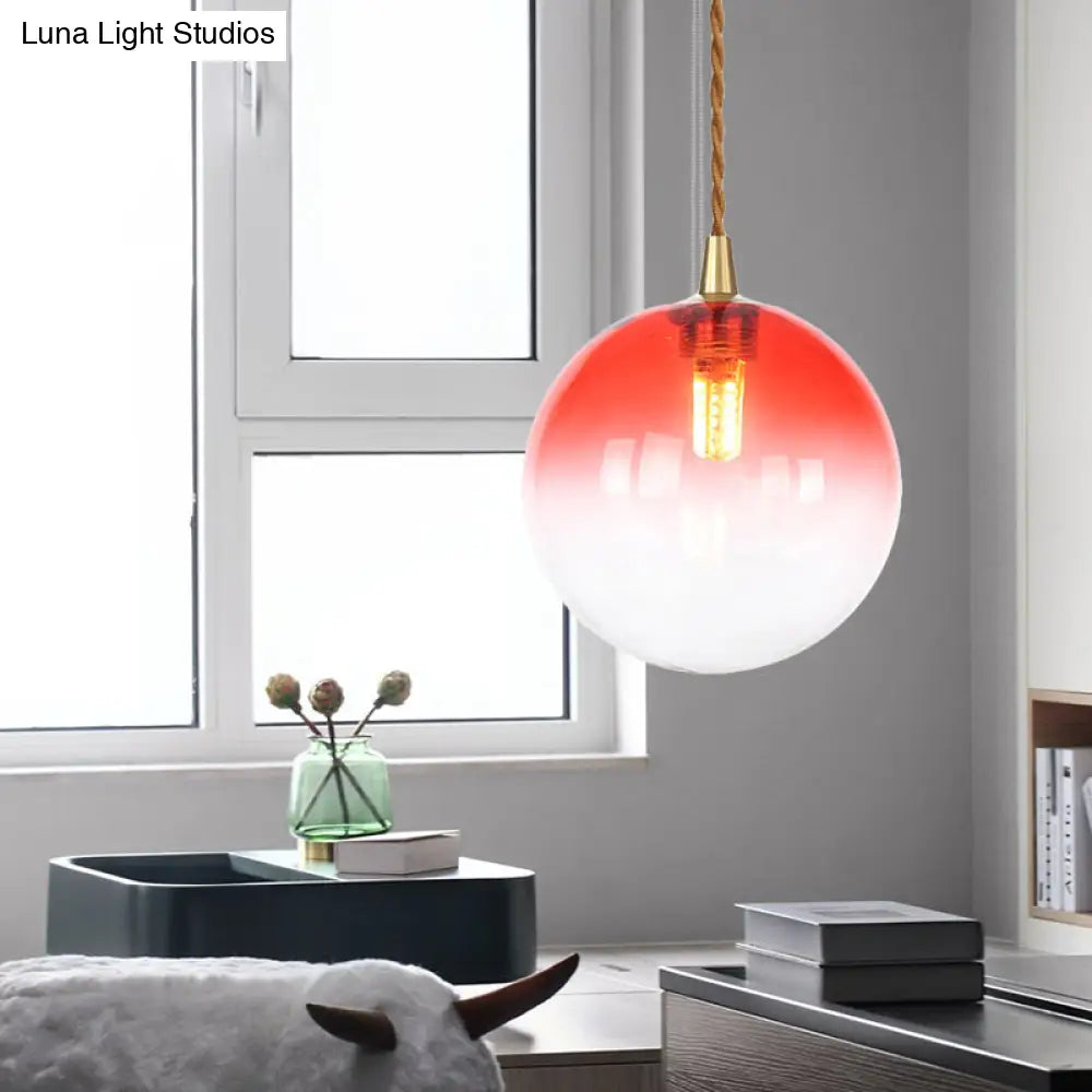 Macaron Globe Pendant Light With Amber/White/Red Glass - Ideal For Bedroom Suspension Lighting