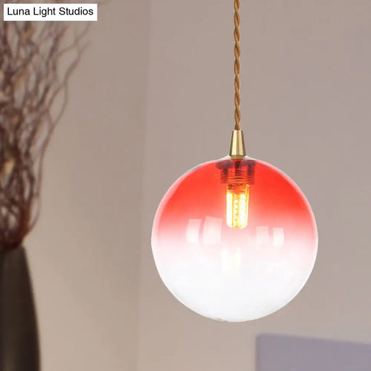 Macaron Globe Pendant Light With Amber/White/Red Glass - Ideal For Bedroom Suspension Lighting