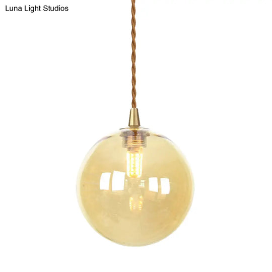 Macaron Globe Pendant Light With Amber/White/Red Glass - Ideal For Bedroom Suspension Lighting