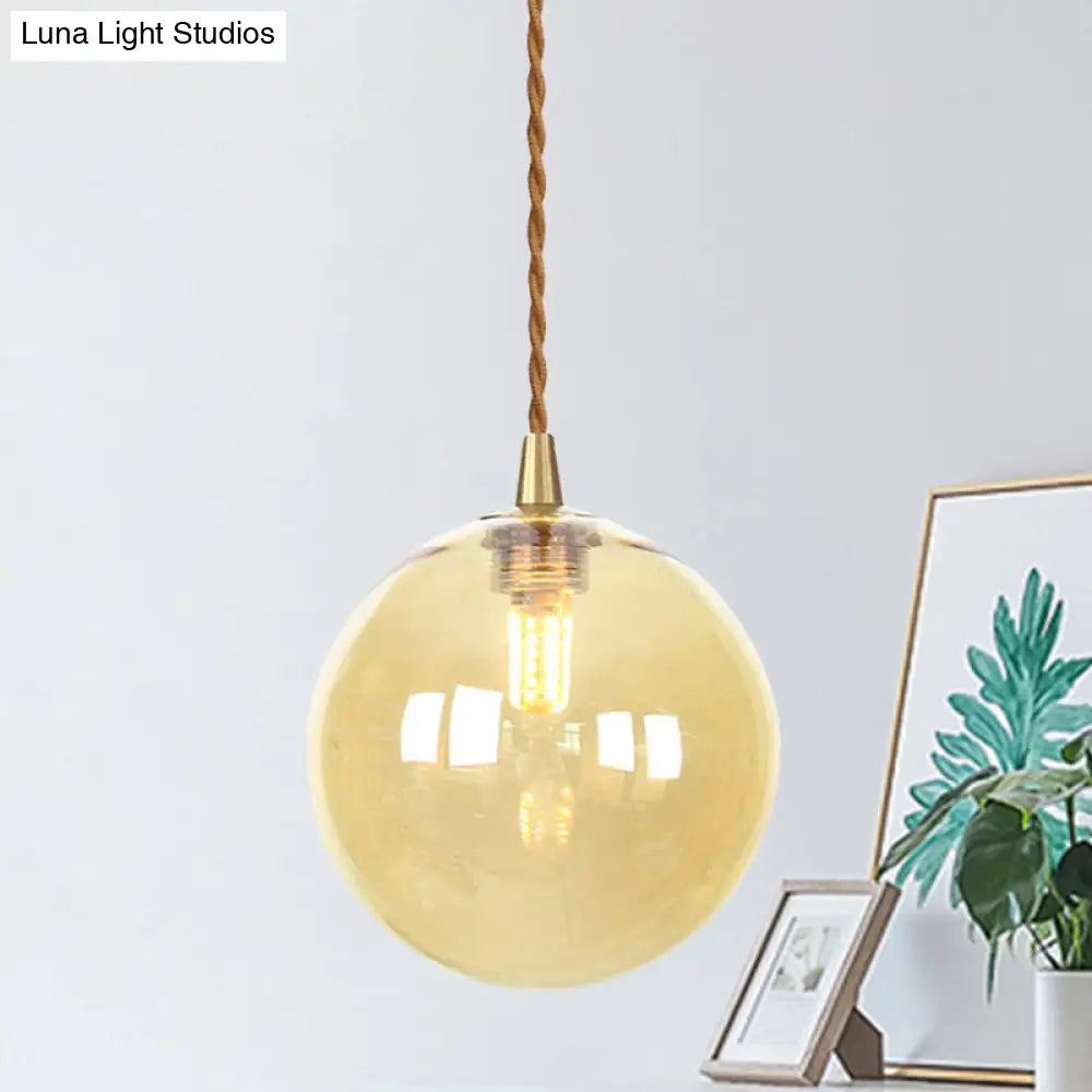 Macaron Globe Pendant Light With Amber/White/Red Glass - Ideal For Bedroom Suspension Lighting