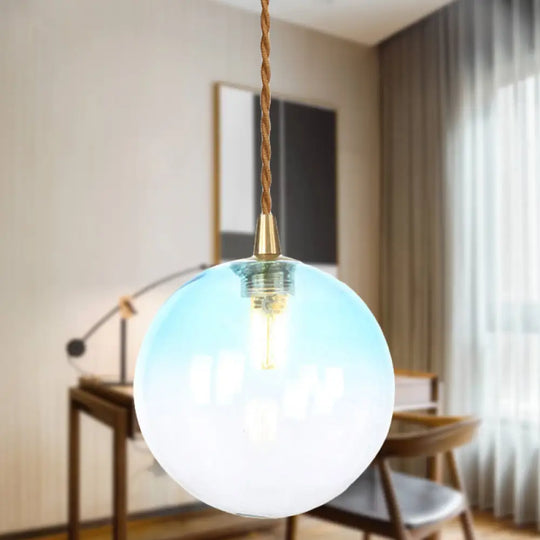 Amber/White/Red Macaron Glass Pendant Light Fixture - 1 Suspension With Rope For Bedroom Blue