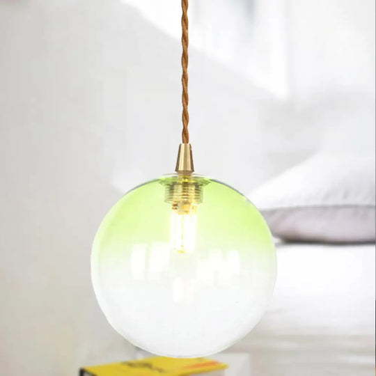 Amber/White/Red Macaron Glass Pendant Light Fixture - 1 Suspension With Rope For Bedroom Green