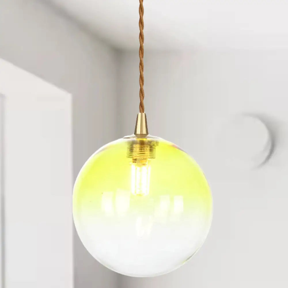 Amber/White/Red Macaron Glass Pendant Light Fixture - 1 Suspension With Rope For Bedroom Yellow