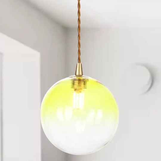 Amber/White/Red Macaron Glass Pendant Light Fixture - 1 Suspension With Rope For Bedroom Yellow