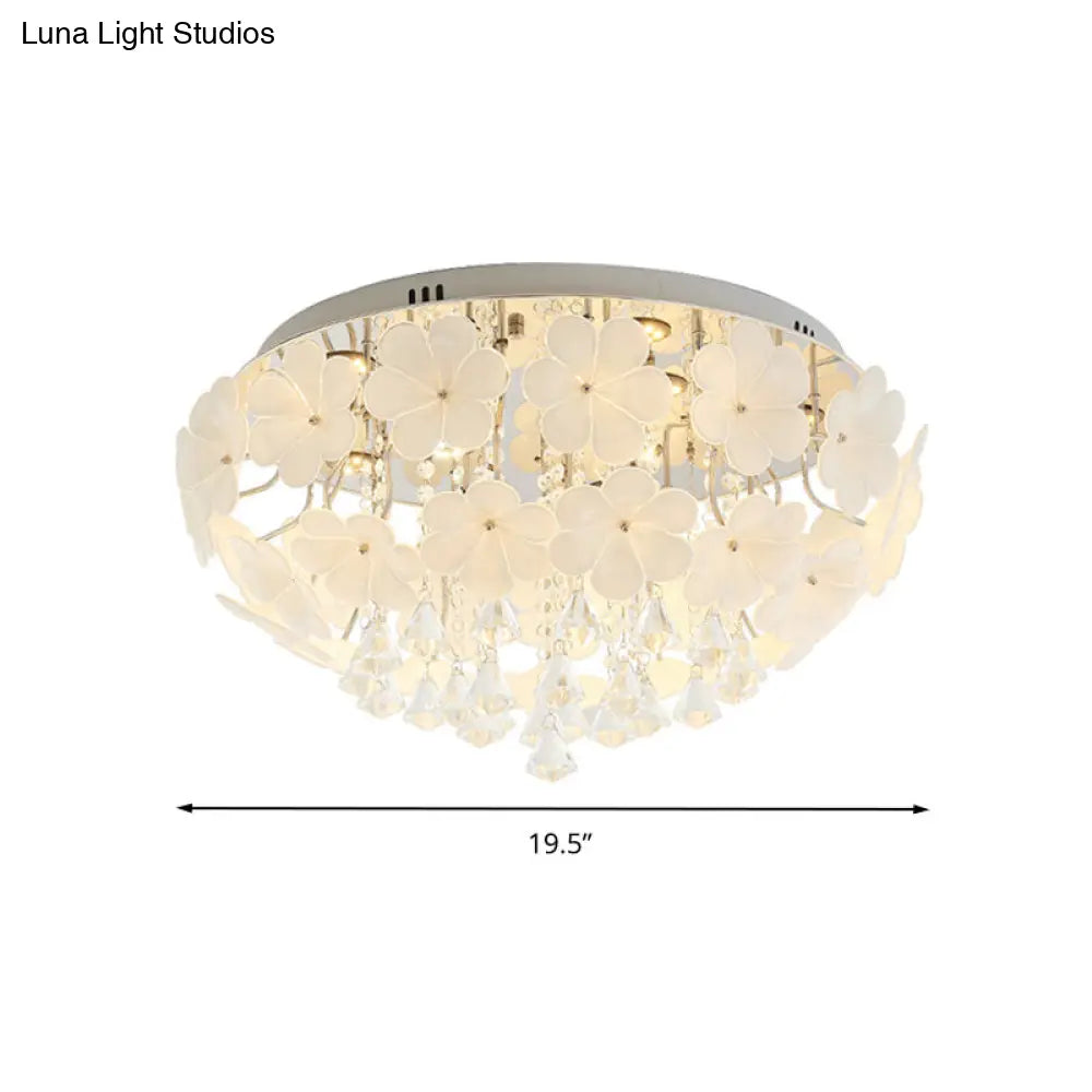 Modern Crystal Led White Flush Light - Petal Living Room Mount Lamp (16/19.5/23.5 Sizes)