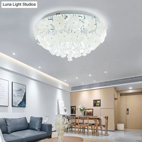 Modern Crystal Led White Flush Light - Petal Living Room Mount Lamp (16/19.5/23.5 Sizes)