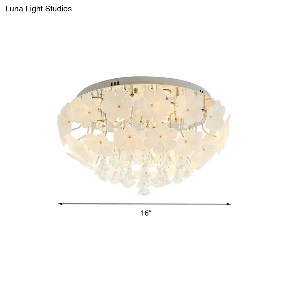 Modern Crystal Led White Flush Light - Petal Living Room Mount Lamp (16/19.5/23.5 Sizes)