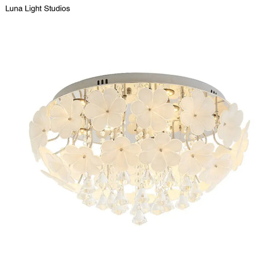 Modern Crystal Led White Flush Light - Petal Living Room Mount Lamp (16/19.5/23.5 Sizes)