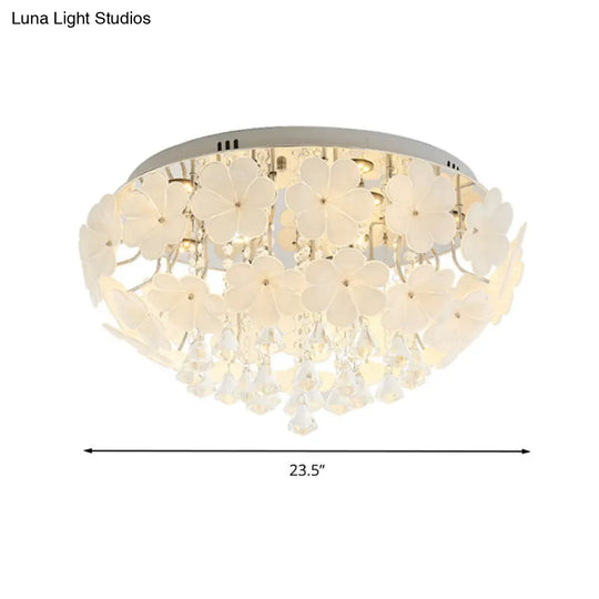 Modern Crystal Led White Flush Light - Petal Living Room Mount Lamp (16/19.5/23.5 Sizes)