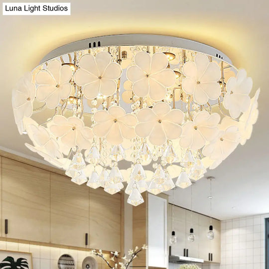 Modern Crystal Led White Flush Light - Petal Living Room Mount Lamp (16/19.5/23.5 Sizes)