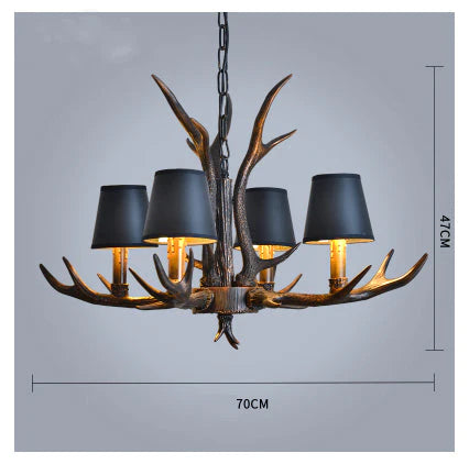 American Country Retro Style Antler 2 Tier Chandelier Lamp 4 Lights-Lampshade / Brushed Gold Black
