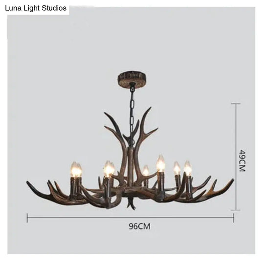 American Country Retro Style Antler 2 Tier Chandelier Lamp 8 Lights / Brushed Gold Black