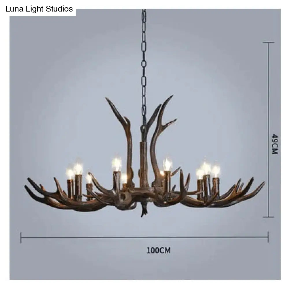 American Country Retro Style Antler 2 Tier Chandelier Lamp 10 Lights / Brushed Gold Black