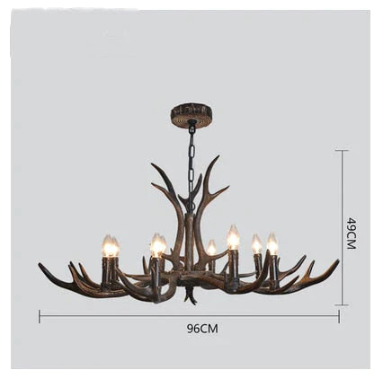 American Country Retro Style Antler 2 Tier Chandelier Lamp 8 Lights / Brushed Gold Black
