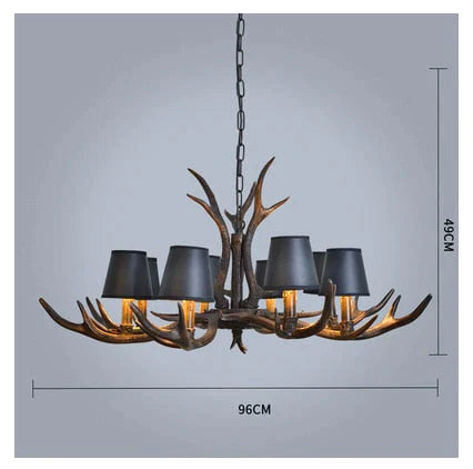 American Country Retro Style Antler 2 Tier Chandelier Lamp 8 Lights-Lampshade / Brushed Gold Black