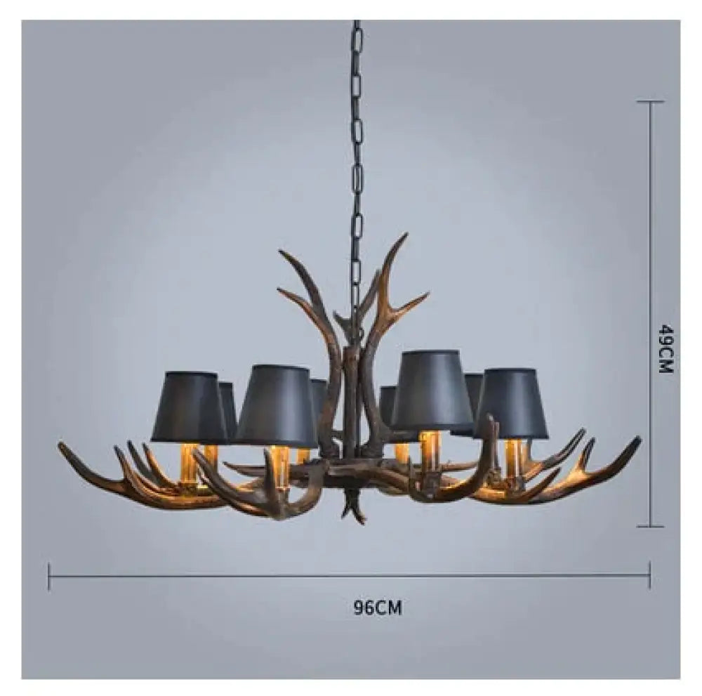 American Country Retro Style Antler 2 Tier Chandelier Lamp 8 Lights-Lampshade / Brushed Gold Black