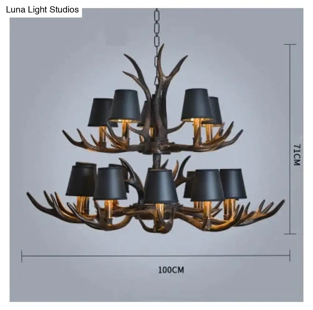 American Country Retro Style Antler 2 Tier Chandelier Lamp