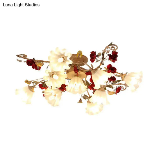 American Garden 4/7/9-Bulb Flower Semi Flush Light With Frosted Glass