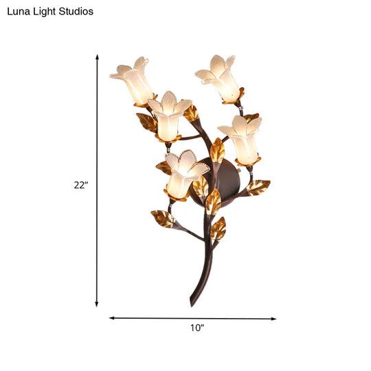 American Garden 5-Head Metal Wall Lamp In Dark Brown - Lotus/Lily/Tulip Sconce Lighting Fixture For