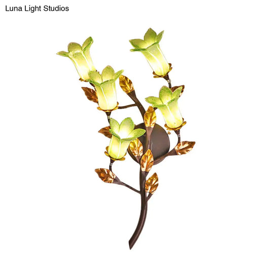 American Garden 5-Head Metal Wall Lamp In Dark Brown - Lotus/Lily/Tulip Sconce Lighting Fixture For