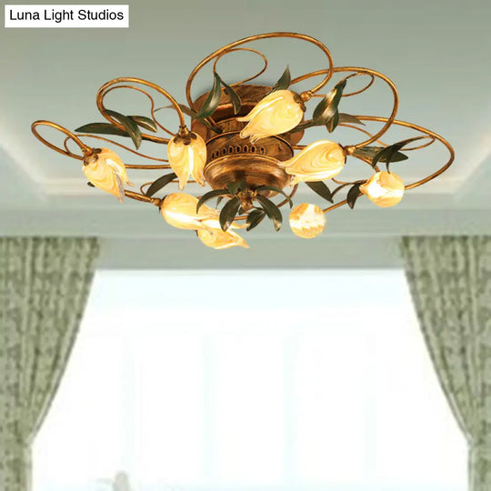 American Garden Bedroom Ceiling Light With 8/15 Led Heads And Frosted Glass In Brass Finish 8 / B