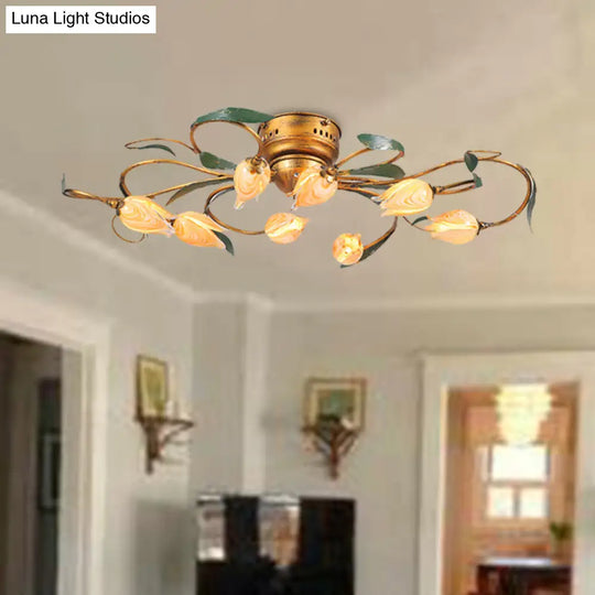 American Garden Bedroom Ceiling Light With 8/15 Led Heads And Frosted Glass In Brass Finish 8 / A