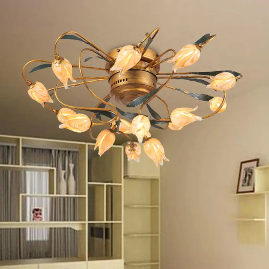 American Garden Bedroom Ceiling Light With 8/15 Led Heads And Frosted Glass In Brass Finish 15 / A