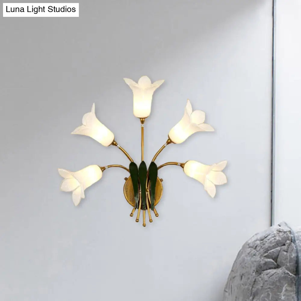 American Garden Bedroom Led Wall Sconce With Frosted Glass Shade - Gold