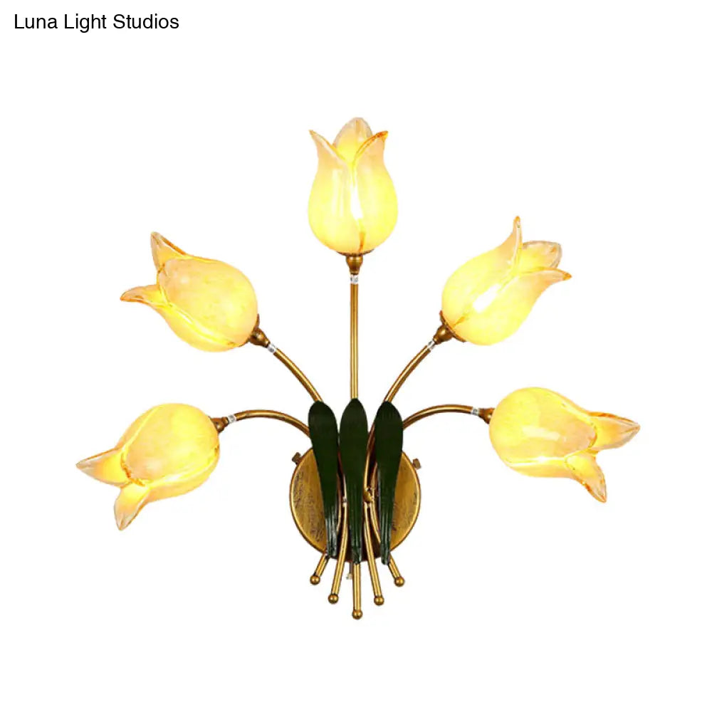 American Garden Bedroom Led Wall Sconce With Frosted Glass Shade - Gold