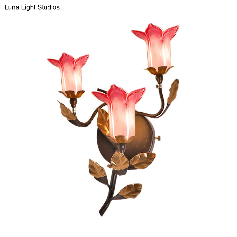 American Garden Metal Lotus/Lily/Tulip Wall Light - Dark Brown 3 Bulbs Led Living Room Lighting