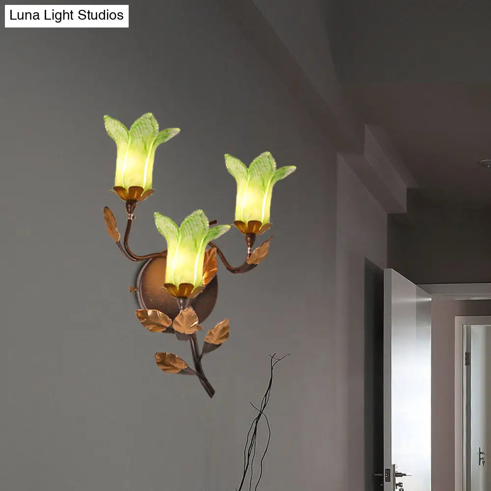 American Garden Metal Lotus/Lily/Tulip Wall Light - Dark Brown 3 Bulbs Led Living Room Lighting